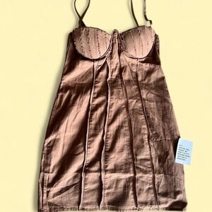 Tan/brown mini A-line dress with boning, corset by ASOS‎ Design - 0